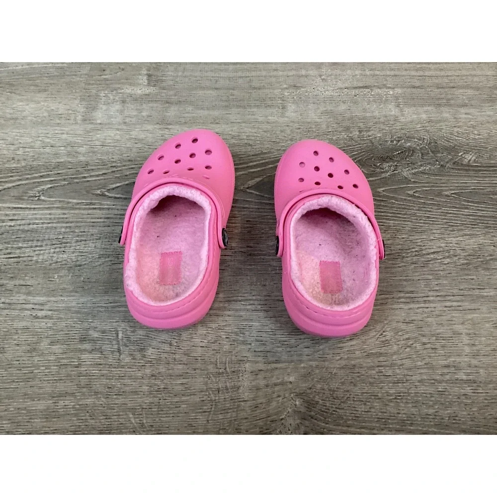 Crocs Youth Girls Size 11 C11 Faux Fur Lined Pink Slip On Comfort Shoes 203506
